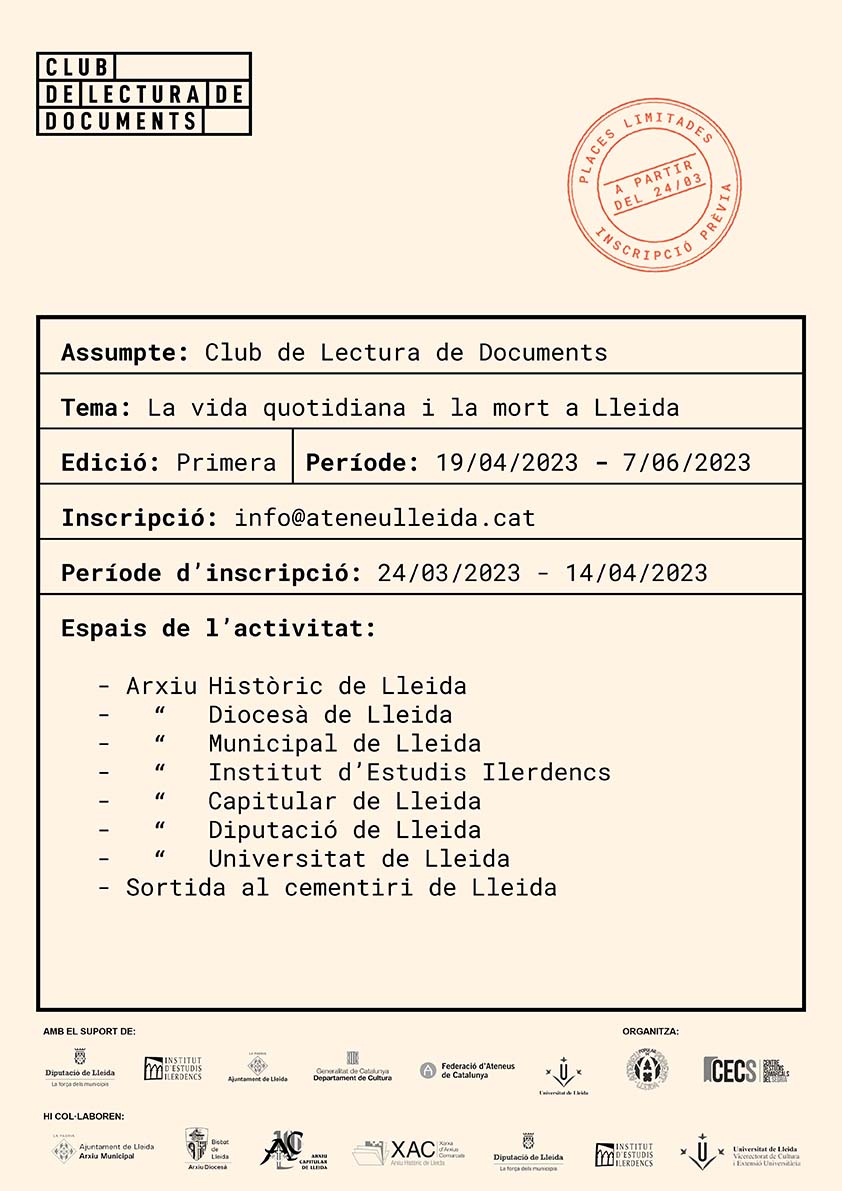 Club de lectura de documents : La vida quotidiana i la mort a Lleida
